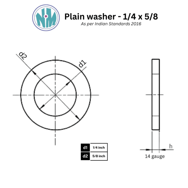 14 Gauge, Plain Washer size drawing