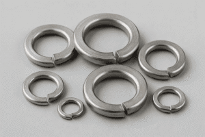 Stainless steel spring washers with anti-vibration and corrosion resistant features for industrial use. High-performance spring lock washers for vibration control in machinery, spring steel washers for heavy-duty machinery and load-bearing use