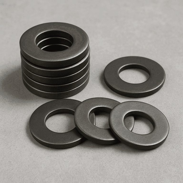 Stack of heavy duty washers used for structural fastening and high load applications, best washers manufacturer in India, heavy-duty flat washers for machinery use, heavy-duty flat washers for high-stress applications washers